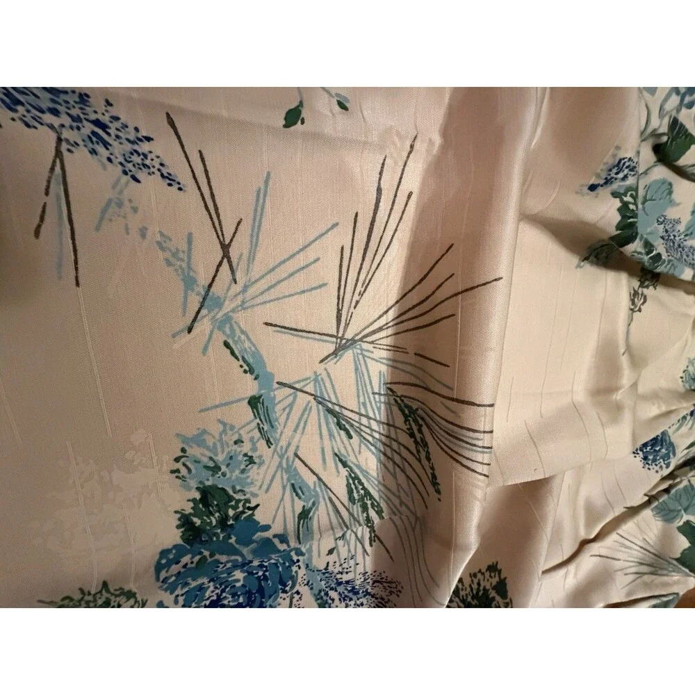 Set of 2 Vintage 60s 70s Blue Floral Curtain Panels Cottagecore Grandma